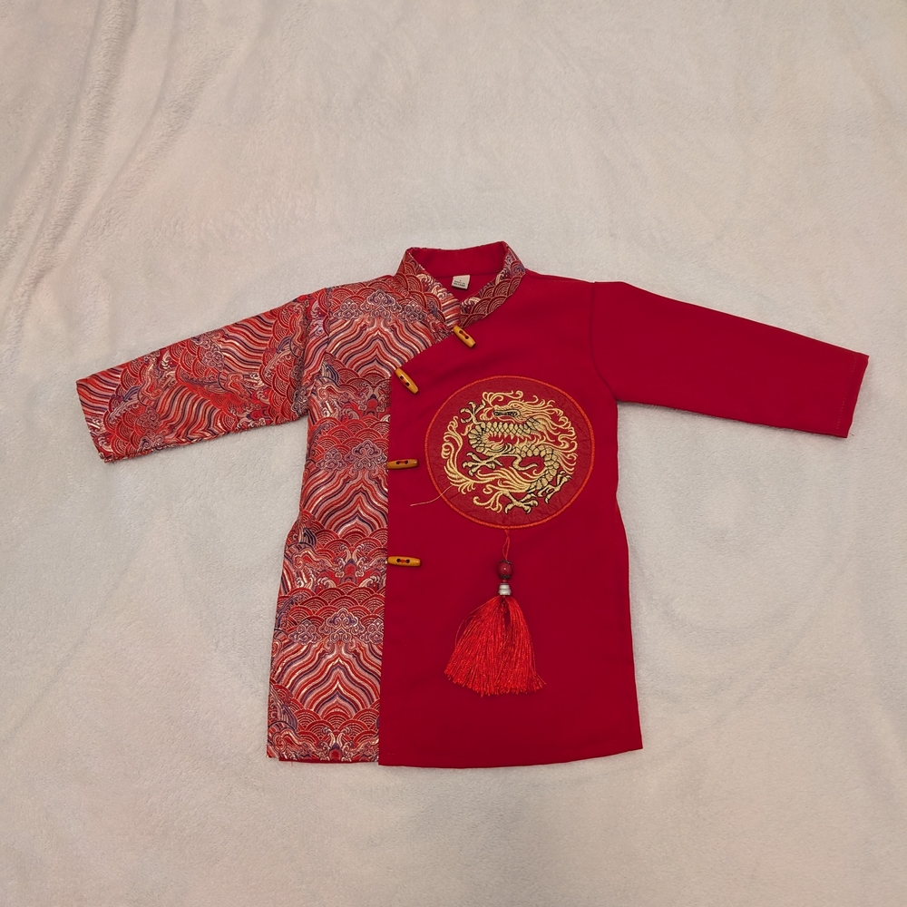 Vietnamese Ao Dai Red and Gold Dragon Embroidered Jacket